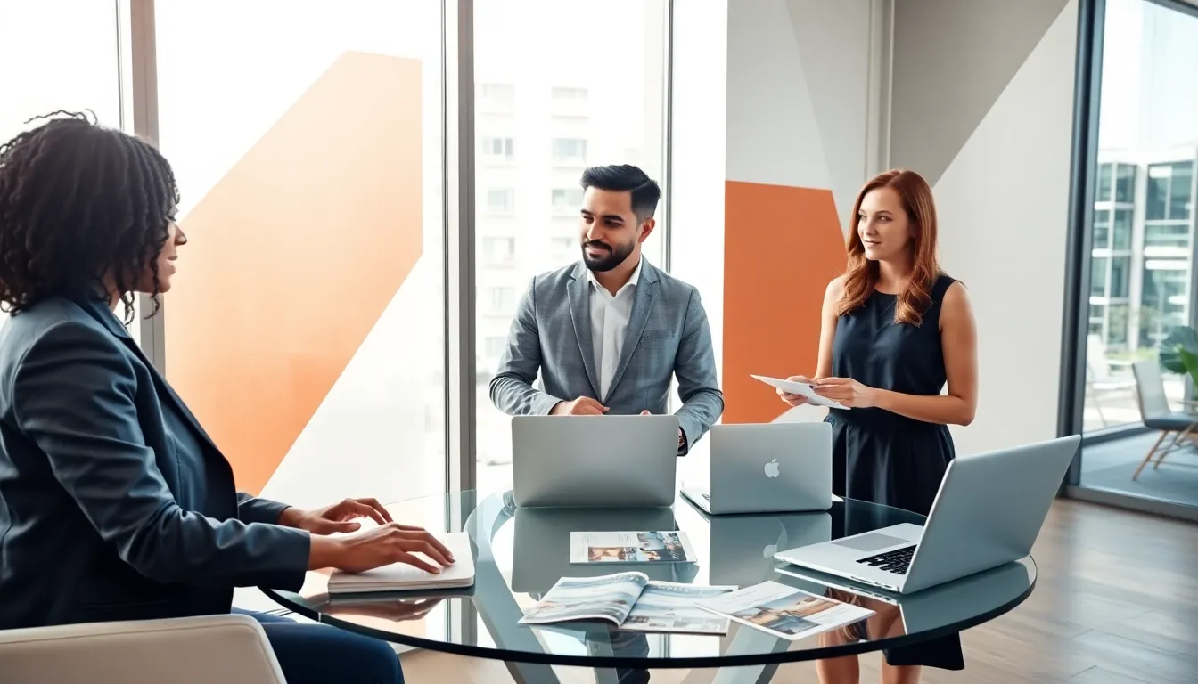 diverse professionals discussing renting benefits in a modern office.