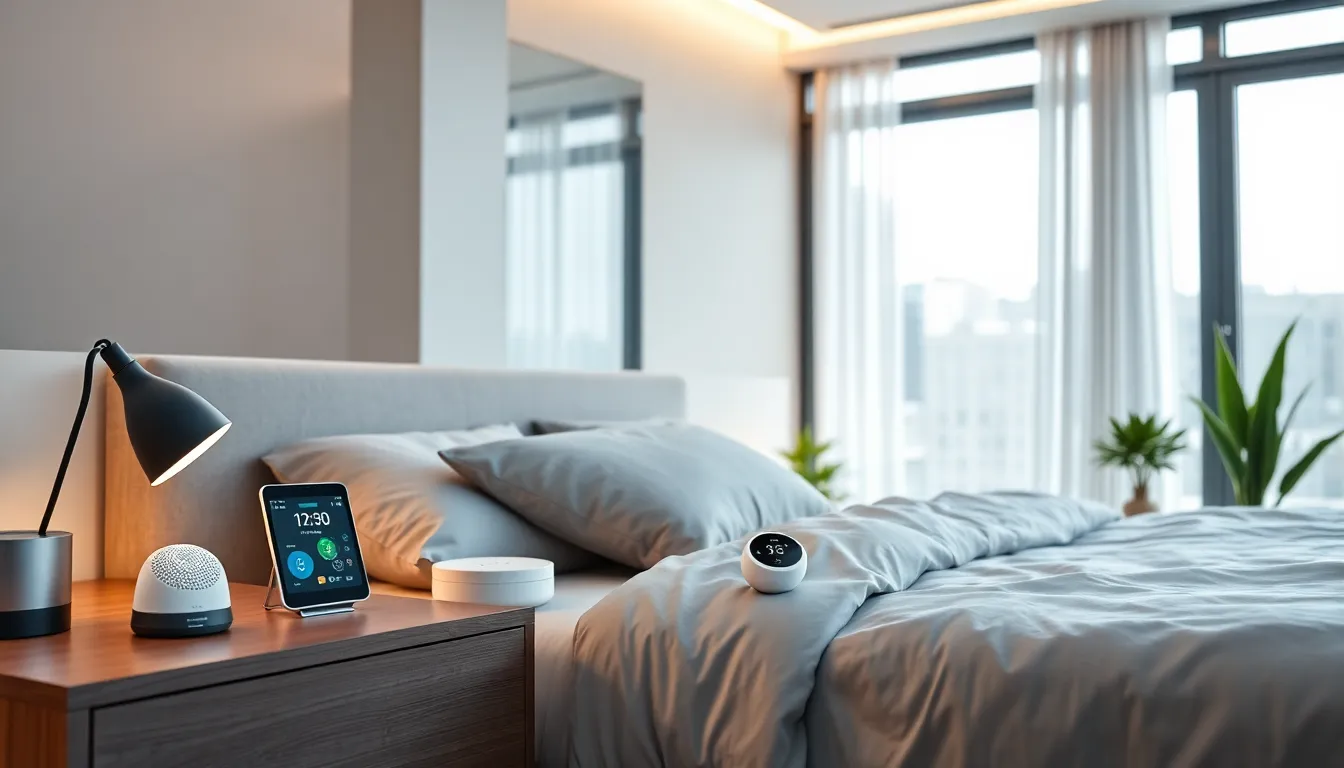 modern bedroom with gadgets for improved sleep quality.